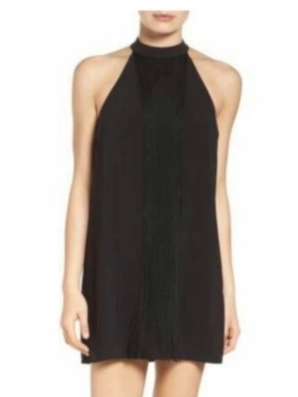 NWOT Ali & Jay Black Fringe High Neck Shift Dress Size Small